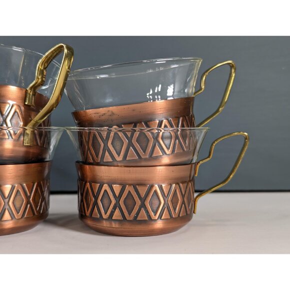 Vintage Schott Mainz Jenaer Glasses: set of 6 tea / coffee glasses with copper - Picture 11 of 14